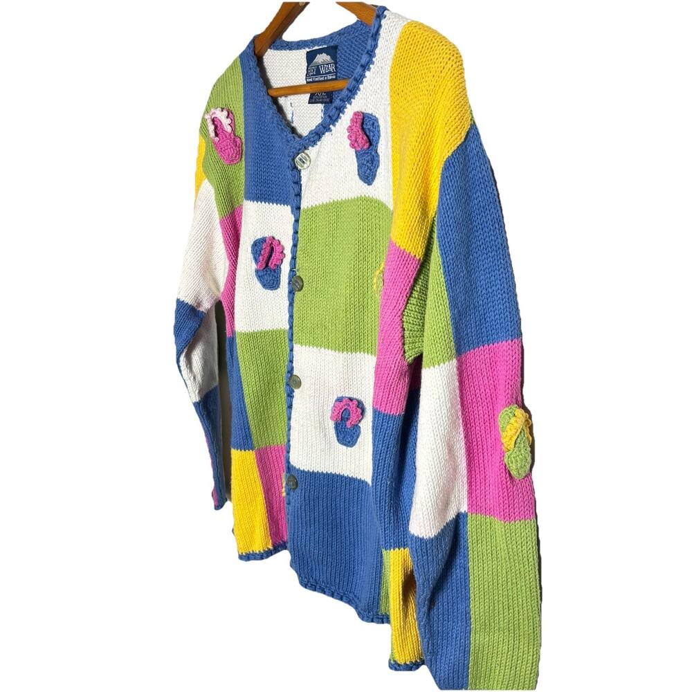 Vintage Rey Wear Sweater Hand Knit Spring Cardigan Sweater Size XL Cotton - Picture 2 of 7